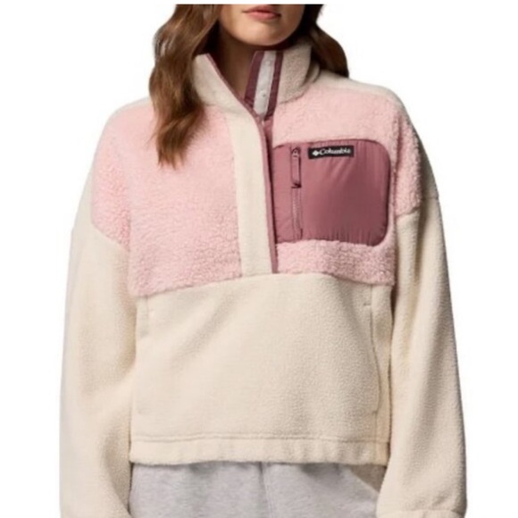 Columbia Jackets & Blazers - Columbia Pink and Cream Cozy Teddy Sherpa Quarter Zip Jacket